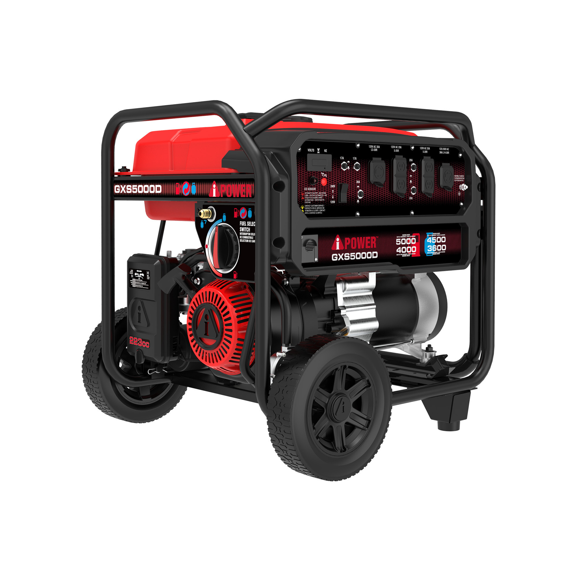 A-iPower Portable Generator — 4000W Running, 5000W Starting, Dual Fuel, 223cc OHV Engine, CO Sensor, Model# GXS5000D